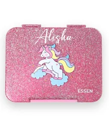 Essen Personalized Bento Lunch Box Large with 4/6 Compartment - Pink Sparkle Unicorn