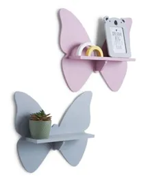 PAN Home Butterfly Wooden Wall Shelf Set Pink & Grey - 2 Pieces
