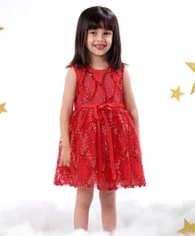 Mark & Mia Sleeveless Frock Sequin Work - Red