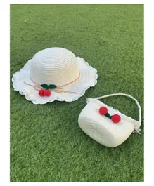 The Girl Cap Hat and Bag Set - White Cherries