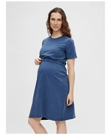 Mamalicious Round Neck Maternity Dress -  Estate Blue