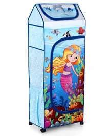 Babyhug Foldable 4 Shelved Storage Unit With Wheels Mermaid Life Print - Light Blue