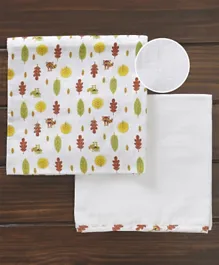 Babyhug 3 in 1 Premium Baby Muslin Swaddle Wrapper Cum Blanket Rocket Print Pack of 2  - Yellow & Green