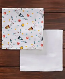 Babyhug 3 in 1 Premium Baby Muslin Swaddle Wrapper Blanket Rocket Print Pack of 2  - Multicolour