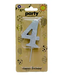 Italo Silver Glitter Dipped Birthday Candle Number 4
