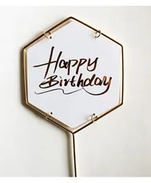Party Propz Acrylic Hexagon Shape Happy Birthday Cake Topper With Flower