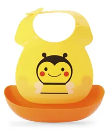 Babyhug Plastic Bib with Detachable Crumb Catcher Bee - Yellow