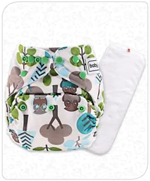 Babyhug Free Size Reusable Cloth Diaper With Insert Tree Print - White Green