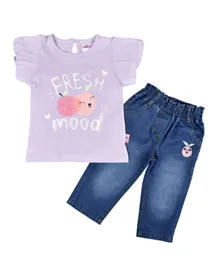 Smart Baby Fresh Mood Graphic & Embellished Top & Pants Set - Purple