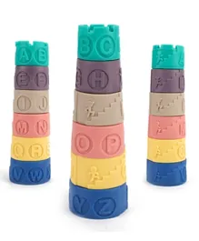 مون - لعبة تعليمية مكعبات مع رموز الحروف والأنماط متعددة الألوان - 6 قطع