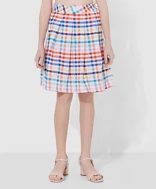 Neon Plaid Box Pleat Skirt - Multicolor