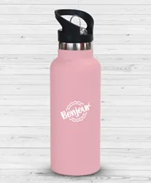 Bonjour Sip Box Premium Stainless Steel Insulated Water Bottle with Straw Lid and Handle Cap Light Pink - 500ml