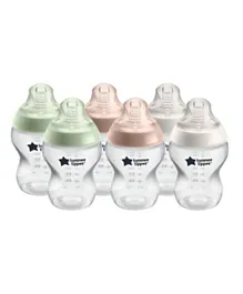 تومي تيبي - زجاجات أطفال كلوزر تو نيتشر ذات تدفق بطيء مع صمام مضاد للمغص بألوان مختلطة ، عبوة من 6 - 260 مل