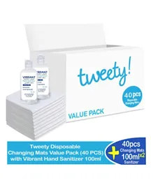Tweety Disposable Changing Mats Value Pack 40 Pieces + 2 Hand Sanitizer 100ml - Blue