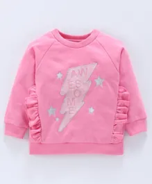 Babyoye Full Sleeves Cotton Sweatshirt Star Embroidered - Light Pink