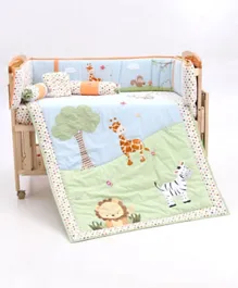 Babyhug Jungle Safari Premium Crib Small Bedding Set Pack Of 6 Pieces - Blue