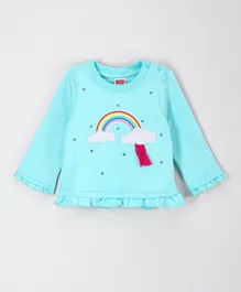 Babyhug Full Sleeves Sweatshirt Rainbow Print - Mint Green