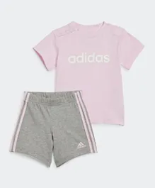 adidas Essentials Lineage Organic Cotton Tee And Shorts Set - Pink & Grey