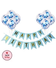 Party Propz Happy Birthday Printed Balloons Combo Set for Boys Blue - Pack of 9