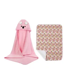 Star Babies Microfiber Hooded Towel + Reusable Changing Mat Flower - Pink
