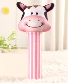 Babyhug Cow Face Rattle with Soft Toy - Pink White