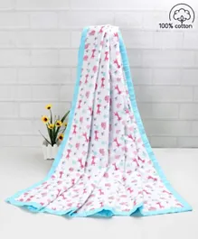 Babyhug Premium 2 Layered Baby Muslin Blanket Giraffe Print - Blue