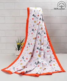 Babyhug Premium 2 Layered Baby Muslin Blanket Space Print - Orange