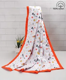 Babyhug Premium 3 Layered Baby Muslin Blanket Space Print - Orange