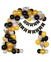 Highlands Happy Birthday Banner & Black Gold Silver Balloons for Birthday Decoration Set - 41 Pieces