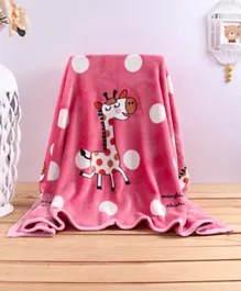 Babyhug Reversible Plush Soft & Warm Double Layer Giraffe Blanket - Pink