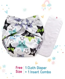 Babyhug Free Size Reusable Cloth Diaper With Insert Star Print - White