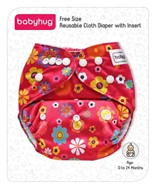 Babyhug Free Size Reusable Cloth Diaper With Insert Floral Print - Red