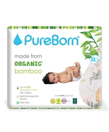 PureBorn Organic Tropic Nappies Size 2 Singles - 32 Pieces