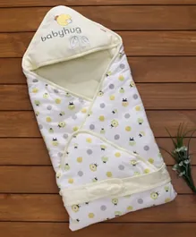 Babyhug Hooded Swaddle Wrapper Ladybug Print - Yellow White