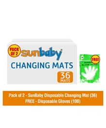Sunbaby Disposable Changing Mats Pack of 2 36 Pieces + 100 Pieces Gloves Free