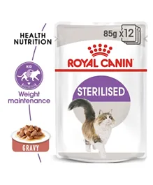 Royal Canin Feline Health Nutrition Sterilised Gravy WET FOOD Pouches Pack of 12 - 85g each