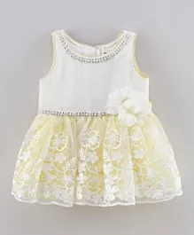 Babyhug Sleeveless Party Wear Frock Floral Embroidery - Light Yellow