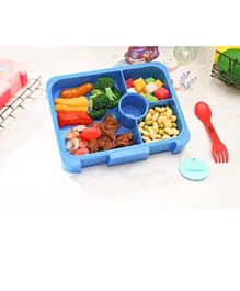 ليتل أنجيل - صندوق غداء بـ4 أقسام للأطفال مع شوكة - أزرق