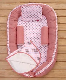 Babyhug Premium Baby Nest 4 Piece Bedding Set Polka Dots Print - Red