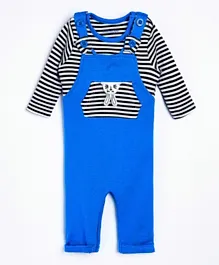 Babyoye Dungaree With Striped Full Sleeves Inner Tee Bunny Patch - Royal Blue