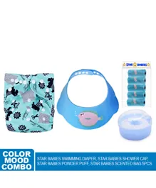 Star Babies Combo Pack Reusable Swim Diaper, Scented Bags & Other Essentials - Blue