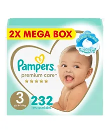 Pampers Premium Care Taped Baby Diapers Mega Box Size 3 -  232 Pieces