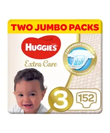 Huggies Extra Care Twin Jumbo Pack of 2 Diapers Size 3 - 152 Pieces