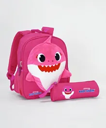 Baby Shark 3D School Bag & Pencil Case Set Pink - 12 Inch