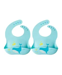 Pixie Silicone Bibs 2-Pack Whale Design - Blue, Waterproof, BPA Free, Easy Clean, Adjustable for Babies 6M+