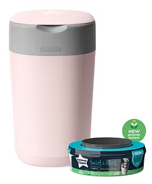 Tommee Tippee Twist & Click Nappy Disposal Sangenic Bin (With 1 Preloaded Cassette) + 1 Extra Cassette - Pink