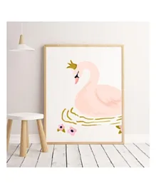 Sweet Pea Floral Swan Wall Art Print - Pink