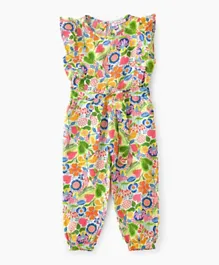 Jelliene Viscose All Over Floral Print Frilled Jumpsuit - Multi Color