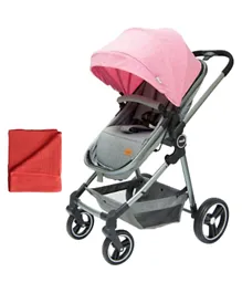 Moon Combo Pink Pro 2 in 1 Stroller with Aluminium Frame + Orange Cotton Baby Blanket