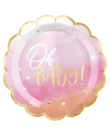 Party Centre Pink Oh Baby Girl Metallic Shaped Paper Plates - Pack of 8